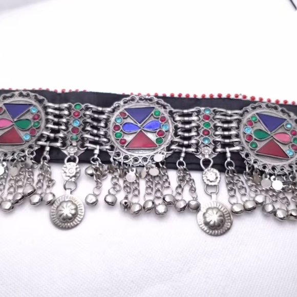 Tribal Necklace, Afghan Necklace, Boho Silver Choker Necklace - Picture 3 of 5
